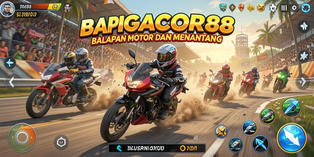 Tampilan gameplay menegangkan dari balapan motor yang penuh aksi.