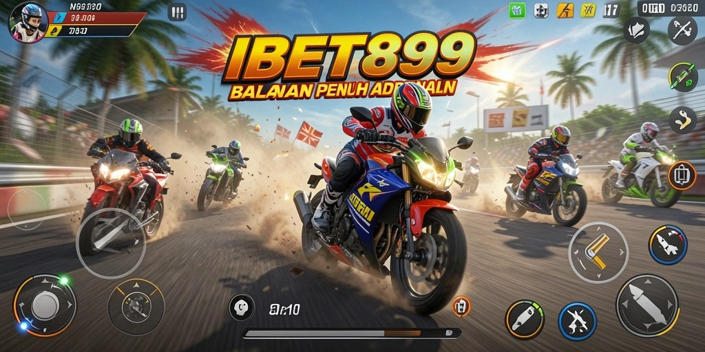 Screenshot gameplay IBET899 menunjukkan aksi balapan motor yang seru.