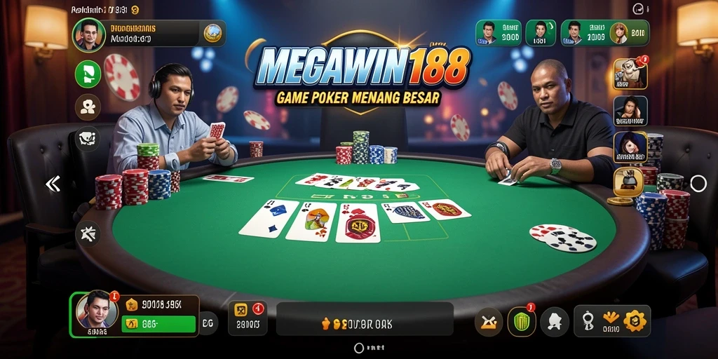 Screenshot MEGAWIN188 menampilkan gameplay poker yang seru dan interaktif.