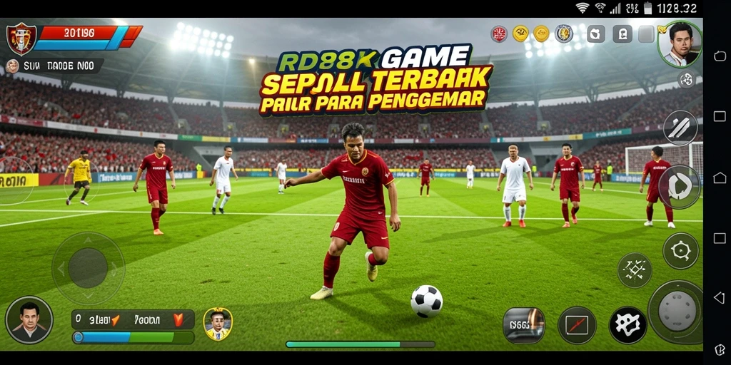 Tampilan gameplay menegangkan dengan aksi sepak bola seru.