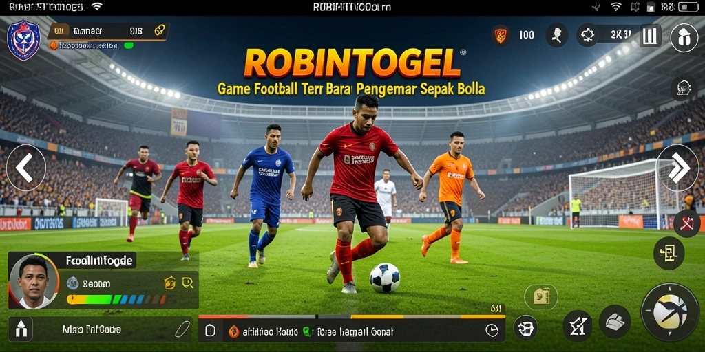 Tangkapan layar gameplay ROBINTOGEL yang seru di lapangan sepak bola.