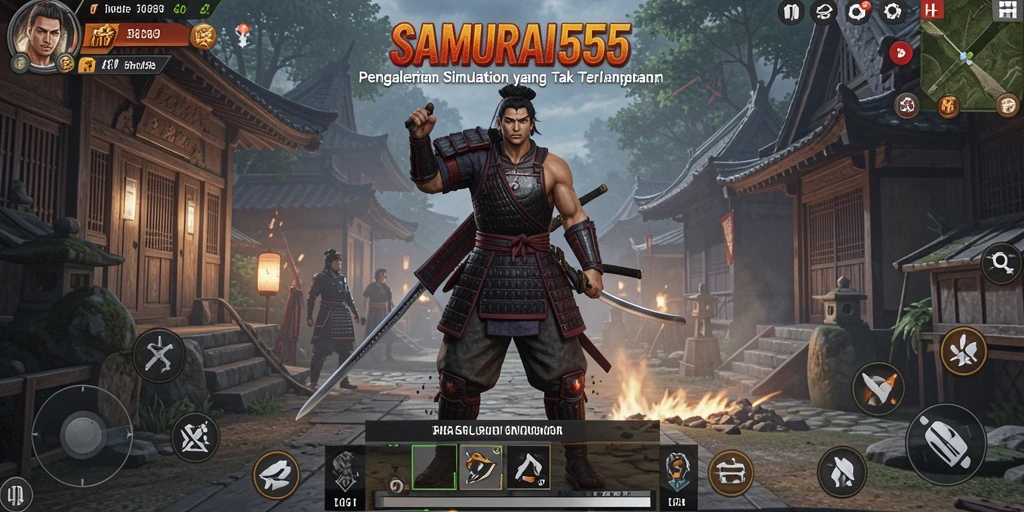 Tangkapan layar gameplay dari SAMURAI555 yang menunjukkan aksi pertempuran seru.