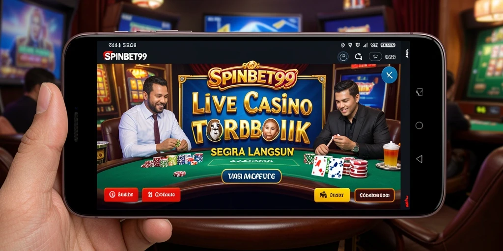 Screenshot gameplay SPINBET99 menampilkan dealer profesional dan suasana kasino yang hidup.