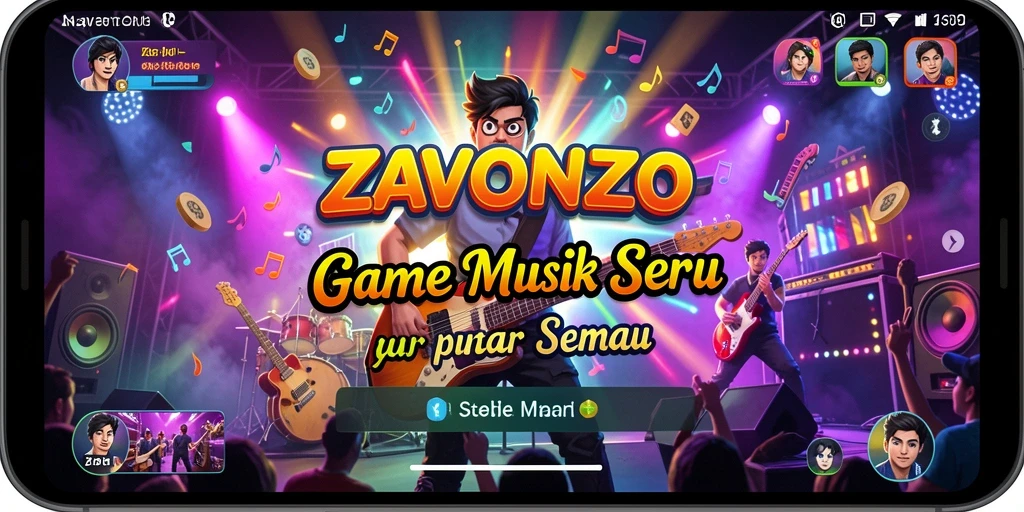 Screenshot gameplay ZAVONZO menampilkan tantangan musik yang seru.